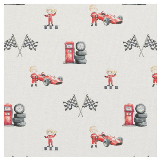 Racing f1 formula boy nursery fabric (Close Up)