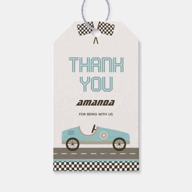 Racing Fast Car Baby Shower Thank You Tag (Front)