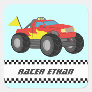 Racing Fiery Red Monster Truck, for Boys Square Sticker