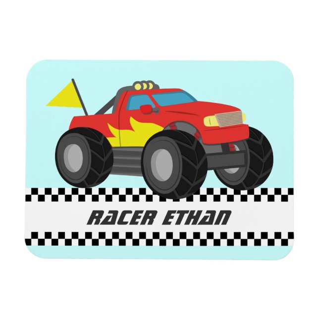Racing Fiery Red Monster Truck Personalised Magnet (Horizontal)