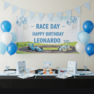Racing Flag Checkered Blue & White bunting banner
