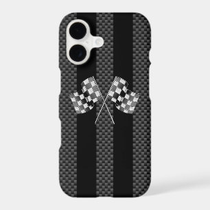 Racing Flags Design on Stripes Carbon Fibre Style