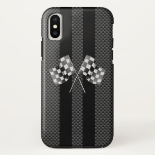 Racing Flags on Black Stripes Carbon Fibre Style Case-Mate iPhone Case