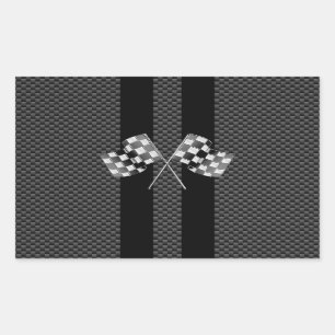 Racing Flags on Black Stripes Carbon Fibre Style Rectangular Sticker