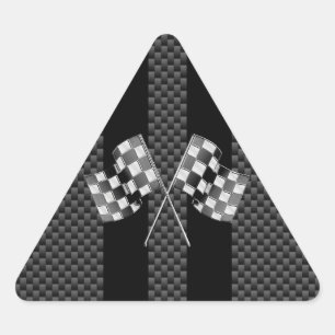 Racing Flags on Black Stripes Carbon Fibre Style Triangle Sticker