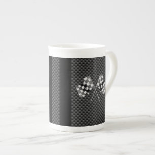 Racing Flags on Stripes Carbon Fibre Like Style Bone China Mug