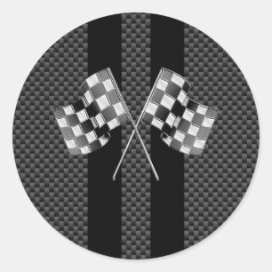 Racing Flags on Stripes Carbon Fibre Like Style Classic Round Sticker