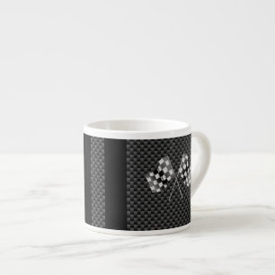 Racing Flags on Stripes Carbon Fibre Like Style Espresso Cup