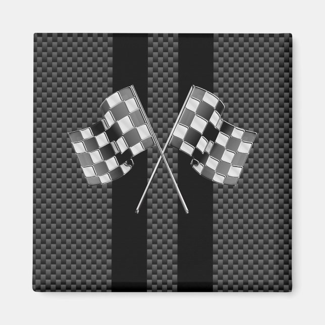 Racing Flags on Stripes Carbon Fibre Like Style Magnet (Front)