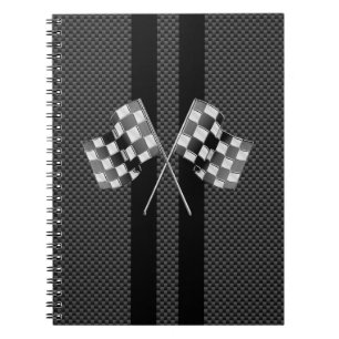 Racing Flags on Stripes Carbon Fibre Like Style Notebook