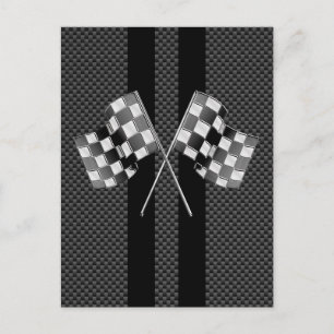 Racing Flags on Stripes Carbon Fibre Like Style Postcard