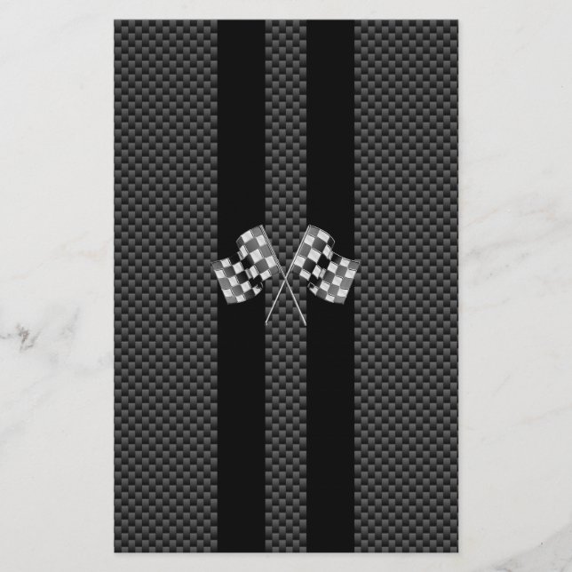 Racing Flags on Stripes Carbon Fibre Like Style Stationery (Front)