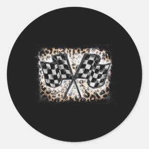 Racing Flags Racer Chequered Race Leopard Grunge Classic Round Sticker