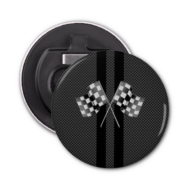 Racing Flags Stripes in Carbon Fibre Style Decor Bottle Opener (Front)