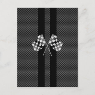 Racing Flags Stripes in Carbon Fibre Style Decor Postcard