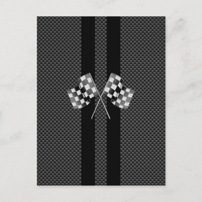 Racing Flags Stripes in Carbon Fibre Style Decor Postcard (Front)