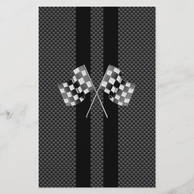Racing Flags Stripes in Carbon Fibre Style Decor Stationery (Front)