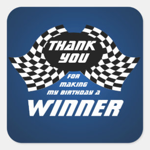 Racing Flags Thank You Blue Square Sticker