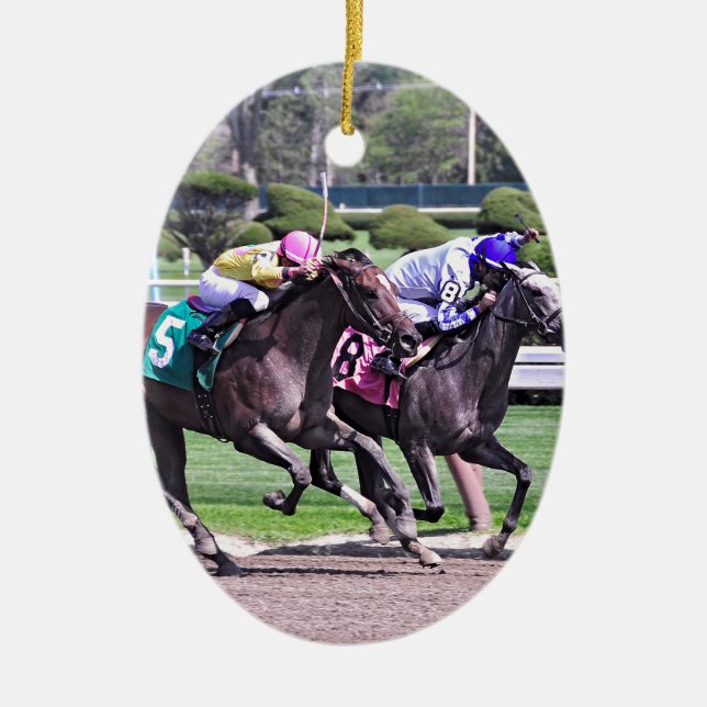 RACING FROM HISTORIC SARATOGA CERAMIC TREE DECORATION (Front)