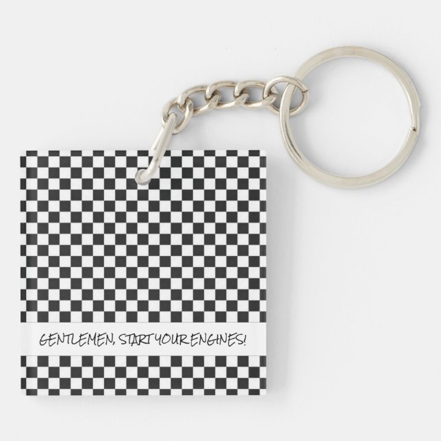Racing Gentlemen Start Your Engines Chequered Flag Key Ring (Back)