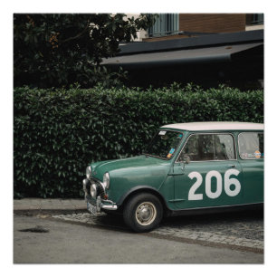Racing Green Mini Cooper Vintage car poster