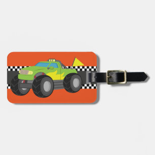 Racing Green Monster Truck for Racer Boys Luggage Tag