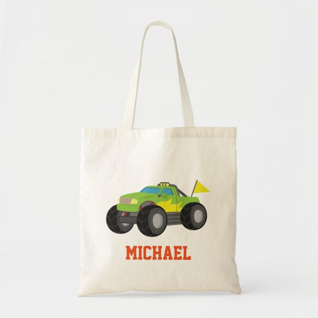 Racing Green Monster Truck for Racer Boys Tote Bag (Front)