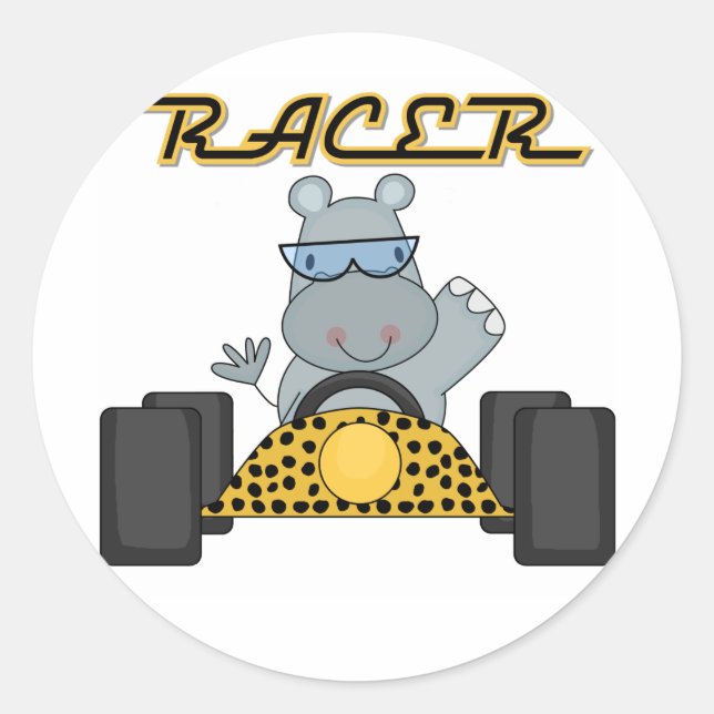 Racing Hippo T-shirts and Gifts Classic Round Sticker (Front)