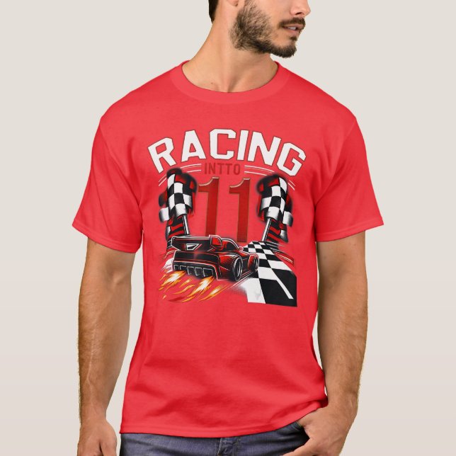 Racing Into 11th Birthday Race 11 Year Old Toddler T-Shirt (Front)
