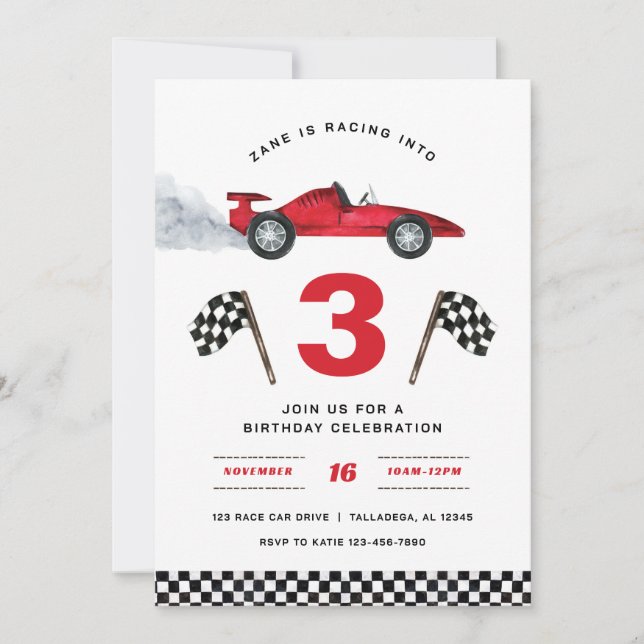 Racing into 3 Birthday Invitation (Front)