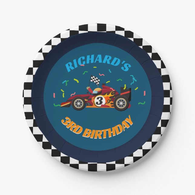 Racing Kid's Birthday Race Car Theme Invitation Paper Plate (Front)