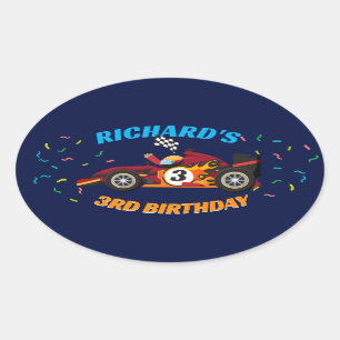 Racing Kid's Birthday Race Car Theme Oval Sticker