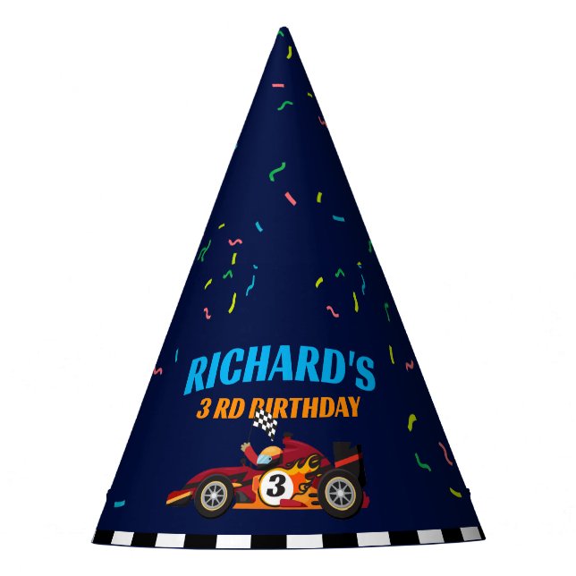 Racing Kid's Birthday Race Car Theme Party Hat (Front)