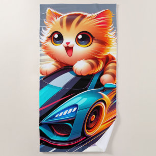 Racing Kitten Beach Towel