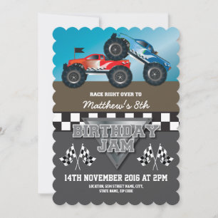 Racing Monster Jam Trucks Personalized Birthday Invitation