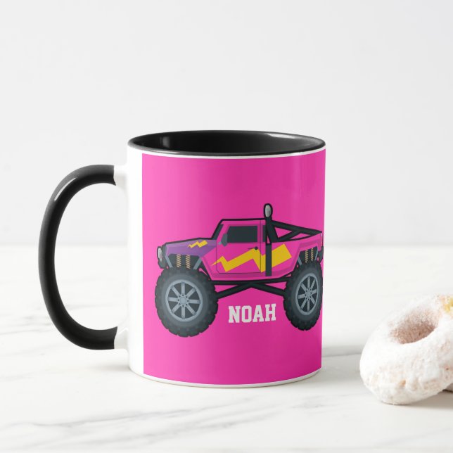 Racing Monster Truck, for Boys and girl Coffee Mug (With Donut)