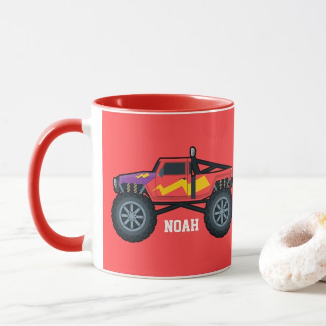 Racing Monster Truck, for Boys and girl Coffee Mug (With Donut)