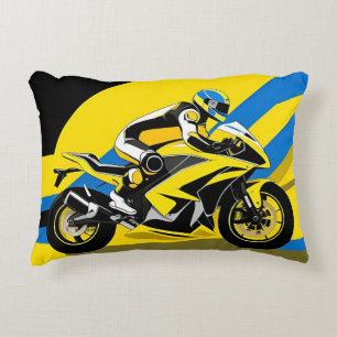 Racing Motorcycle and Rider Decorative Cushion
