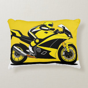 Racing Motorcycle and Rider Decorative Cushion