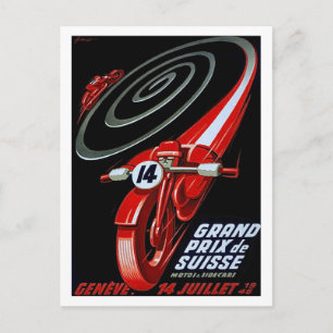 Racing motorcycle on speed, vintage postcard