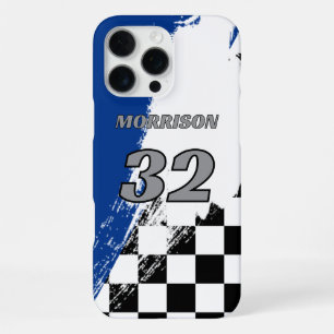 Racing Name Number Blue Gray Black and White iPhone 16 Pro Max Case