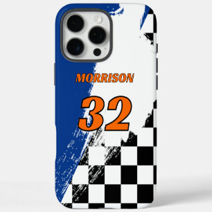 Racing Name Number Blue Orange Black and White iPhone 16 Pro Max Case