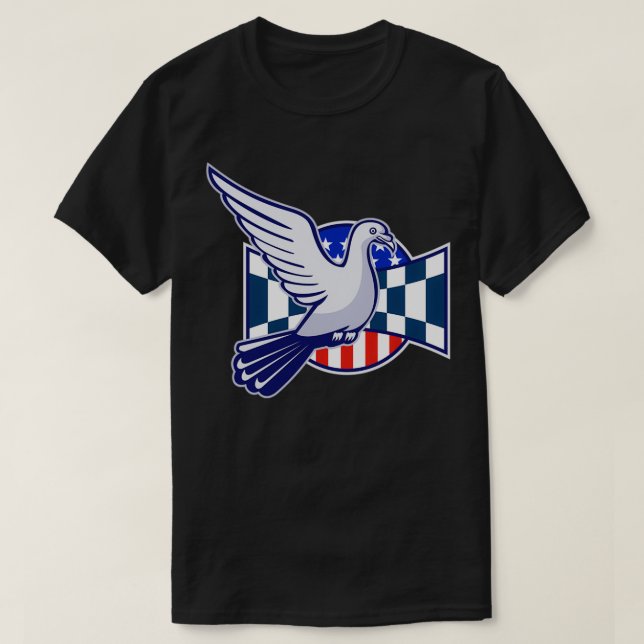 Racing Pigeon Race Flag American Stars Stripes T-Shirt (Design Front)