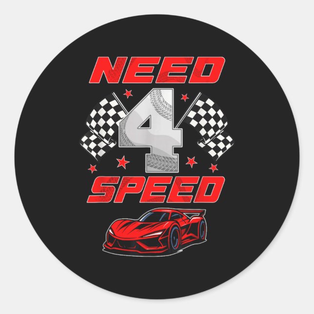 Racing Racecar 4 Year Old 4th Birthday Boy Girl Ne Classic Round Sticker (Front)