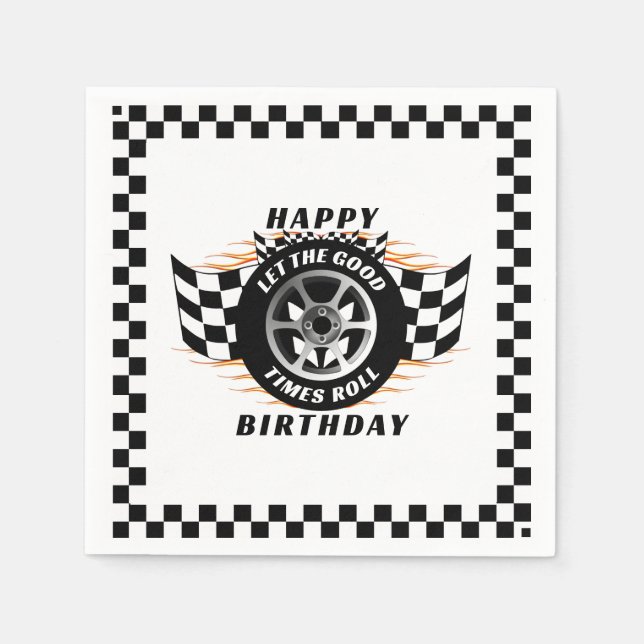 Racing Racecar Sports Car Chequered Supplies Party Napkin (Front)