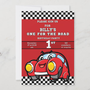 RACING RED Boy 1st Birthday Red race car Invitation