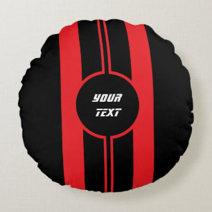 Racing Red Double Stripes Sports Custom Round Cushion