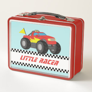 Racing Red Monster Truck Boys Personalised Metal Lunch Box