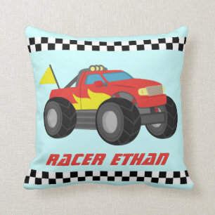 Racing Red Monster Truck, for Boys Room Cushion