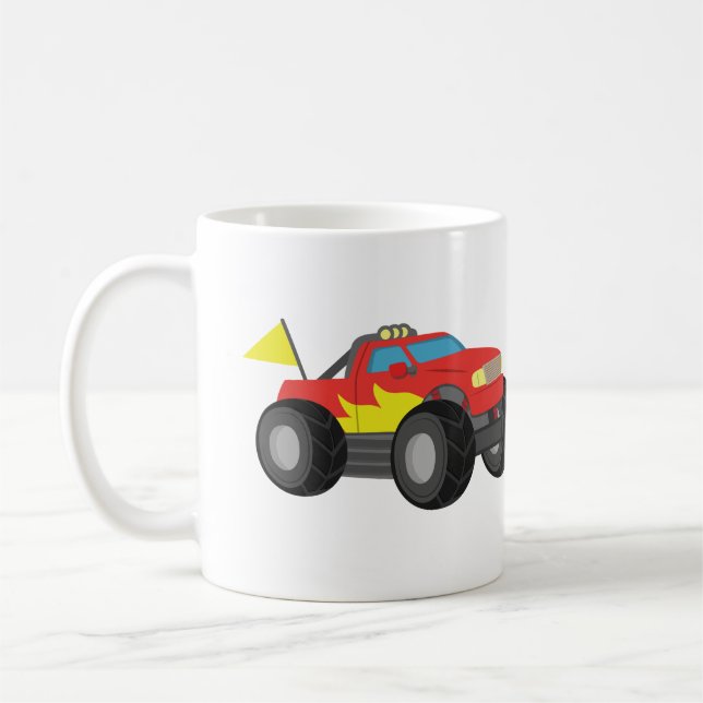 Racing Red Monster Truck, for Racer Boys Coffee Mug (Left)